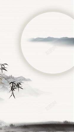 圆形大拇指企业图案中国风竹叶PSD分层H5背景素材高清图片