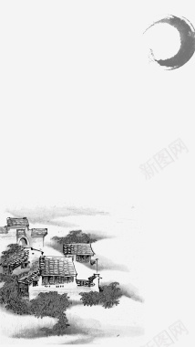田园乡村水墨画中国风H5背景素材背景