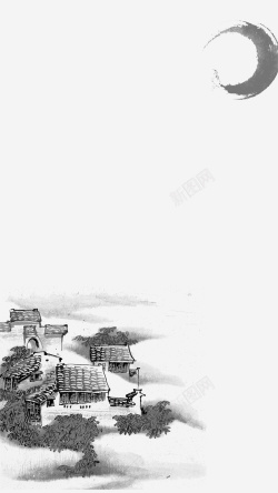 大气田园背景田园乡村水墨画中国风H5背景素材高清图片