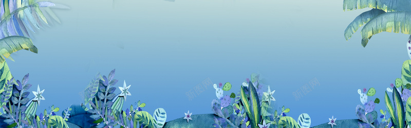 蓝色植物中国风banner图背景