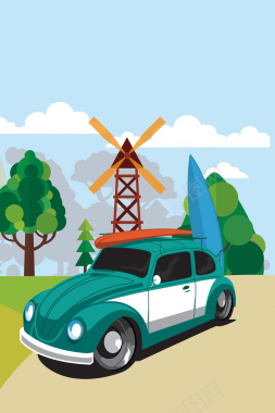 新能源汽车卡通绿色环保设计背景图背景