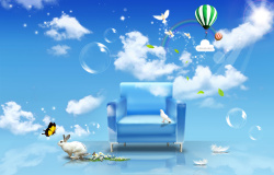 镜面海报云层中的沙发背景素材高清图片