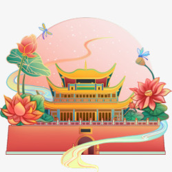 春节国庆中国风建筑中式素材