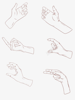 手部特写纯手绘速写线条手势局部动作手素材