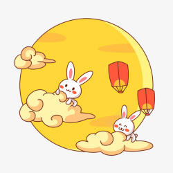 玉兔和中秋明月插画插画素材