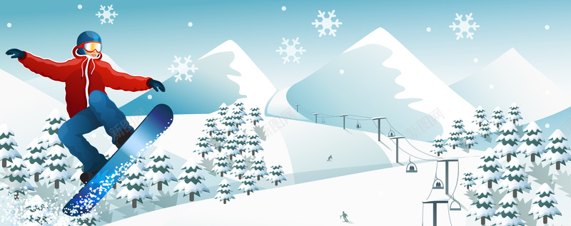 卡通滑雪童趣蓝色banner背景