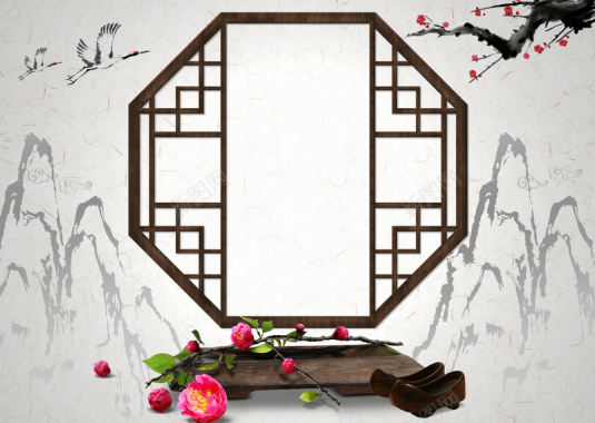 中国风复古传统屏风艺术背景素材背景