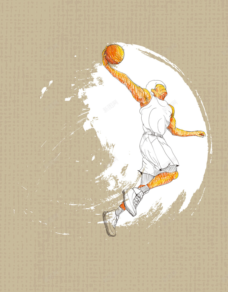 矢量插画篮球运动海报背景jpg设计背景_新图网 https://ixintu.com 篮球运动 篮球比赛 运动 灌篮 扣篮 剪影人物 卡通人物 创意 运动背景 海报