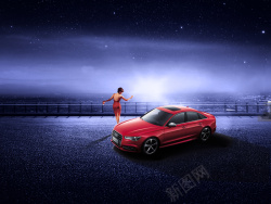 汽车营销红色汽车夜景背景素材高清图片