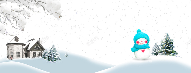 立冬堆雪人卡通简约白色banner背景