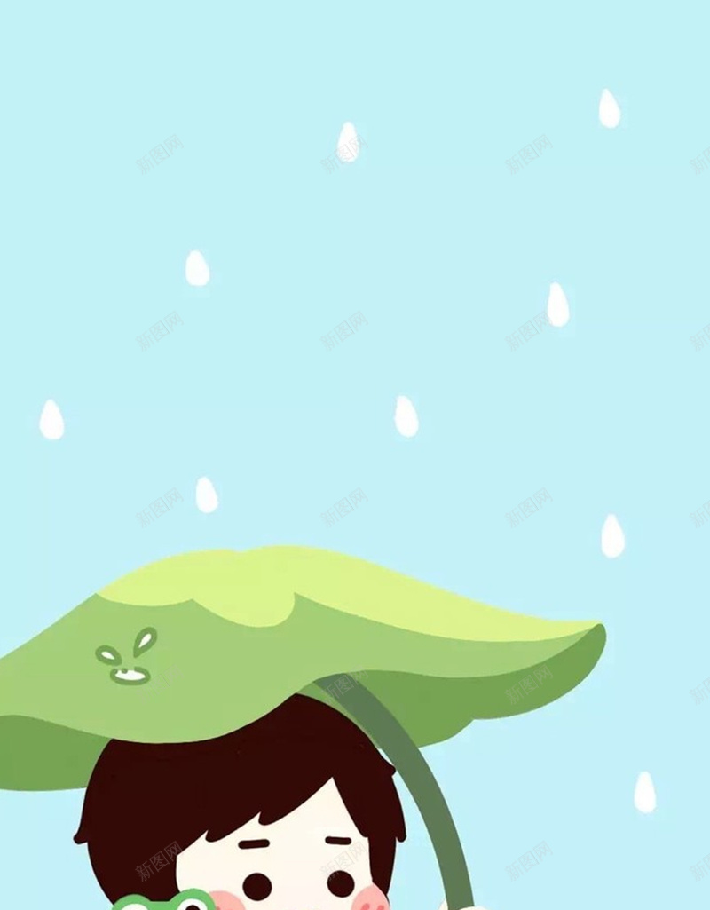 小男孩躲雨蓝色清新卡通背景背景图片免费下载 素材m Dhijopdlf 新图网