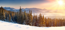 白雪覆盖的山冬季雪花雪景高清图片