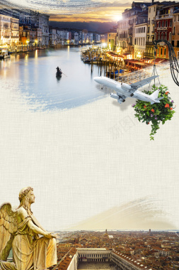 复古威尼斯水城旅游海报背景素材背景