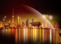 黄浦江夜景上海黄浦江畔夜景旅游海报高清图片