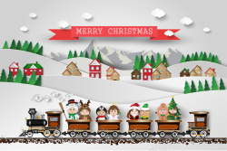 火车麋鹿圣诞火车麋鹿雪山风景海报背景素材高清图片