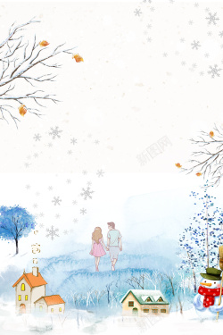 情侣雪人简约手绘冬季促销海报背景psd高清图片