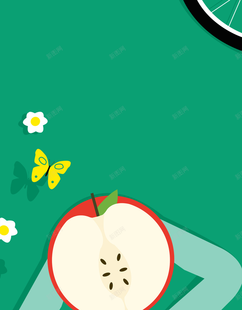 手绘苹果小人H5背景psd设计背景_新图网 https://ixintu.com 小人 手绘 绿色 苹果 蝴蝶 白色 花朵 水果背景 卡通
