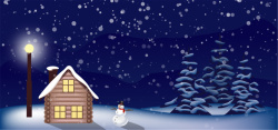 下雪小屋蓝色冬天雪屋背景高清图片