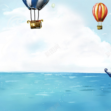 卡通手绘海景气球背景背景