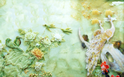 立体孔雀中国风玉雕中的孔雀和玉石背景素材高清图片