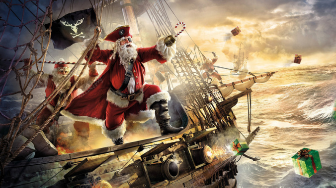 海盗圣诞老人卡通背景模板背景