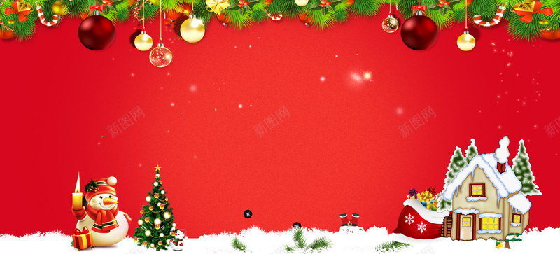 红色圣诞节banner背景psd设计背景_新图网 https://ixintu.com 圣诞老人 圣诞节 圣诞 红色 雪人 草 房屋 圣诞树 雪地 吊坠 开心