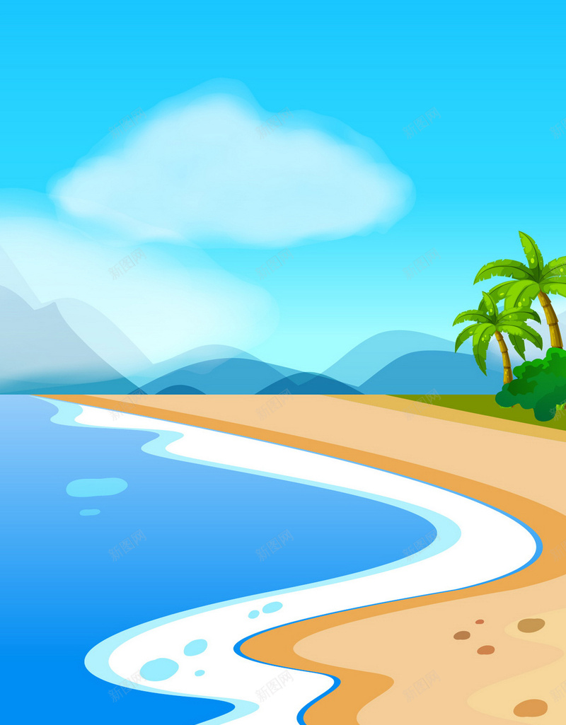 沙滩H5背景jpg设计背景_新图网 https://ixintu.com 沙滩 海洋 天空 椰树 彩色 H5背景 卡通 H5 h5 童趣 手绘