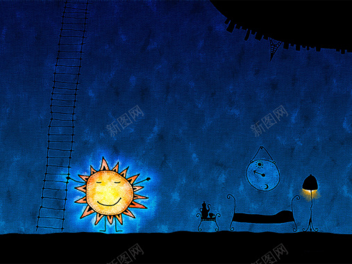 创意太阳床铺插画背景