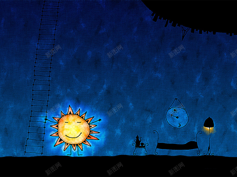 创意太阳床铺插画jpg设计背景_新图网 https://ixintu.com 卡通 手绘 童趣