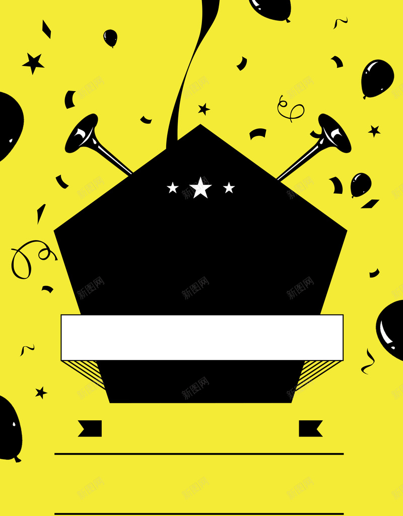 黑色扁平音乐派对psd设计背景_新图网 https://ixintu.com 扁平素材 音乐派对 黄色背景 黑色剪影 黑色纹理 设计图片 简约纹理 黑色气球