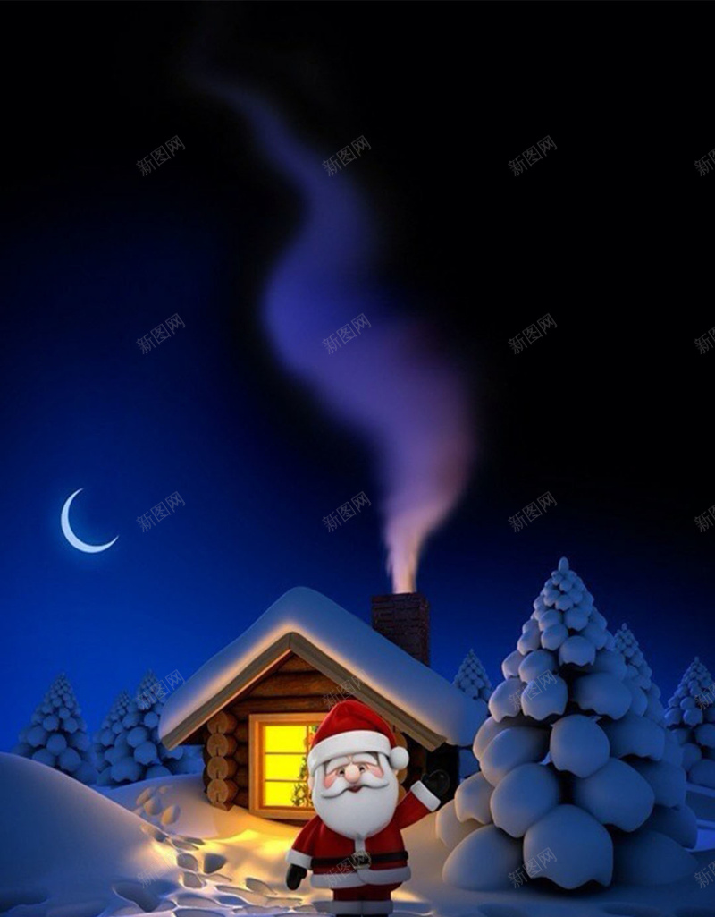 圣诞节快乐H5素材背景jpg设计背景_新图网 https://ixintu.com 蓝色背景 圣诞老人 房子 灯光 圣诞接 H5素材