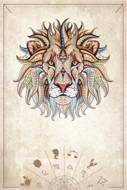平面狮子素材创意复古风十二星座狮子座高清图片