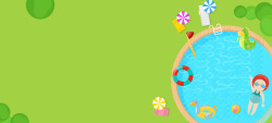 儿童游泳腋下圈夏季婴儿游泳卡通童趣绿色banner高清图片