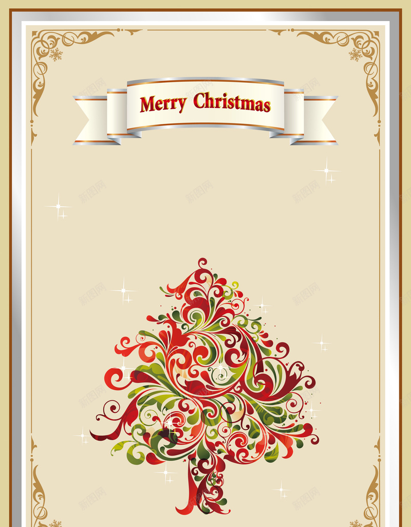 圣诞海报背景psd设计背景_新图网 https://ixintu.com 圣诞节 圣诞树 简约 米色 欧式花纹 欧式文本框 大气