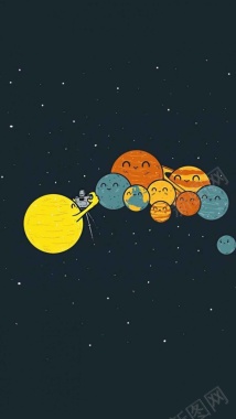 卡通手绘扁平太阳系背景图背景