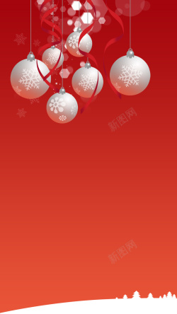 渐变吊球红色圣诞节挂球丝带H5背景高清图片