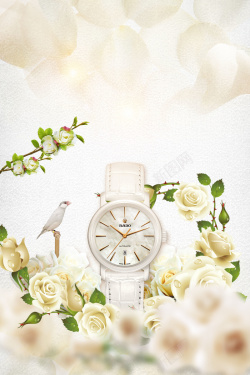 手表宣传唯美梦幻花卉手表广告海报背景素材高清图片
