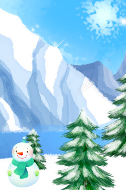 矢量冬季山水蓝色渐变风格冬季户外雪人山水风光主题设计高清图片