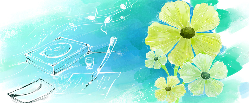 手绘花卉图片banner背景