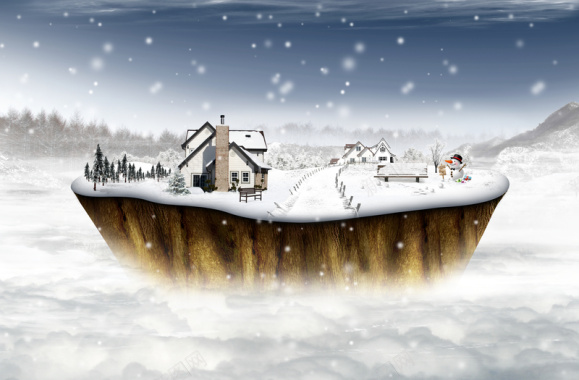 冬日雪屋圣诞节创意海报背景
