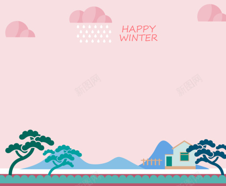 粉色矢量日本冬季海报背景风格背景