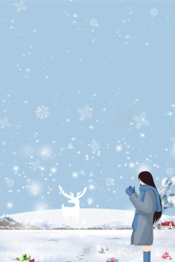 文艺手绘冬季女孩广告设计海报背景