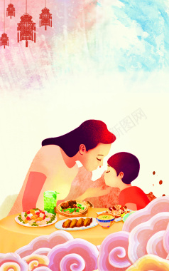 手绘温暖母子母亲节海报背景素材背景