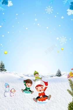 滑雪广告素材卡通清新冬季滑雪广告设计高清图片