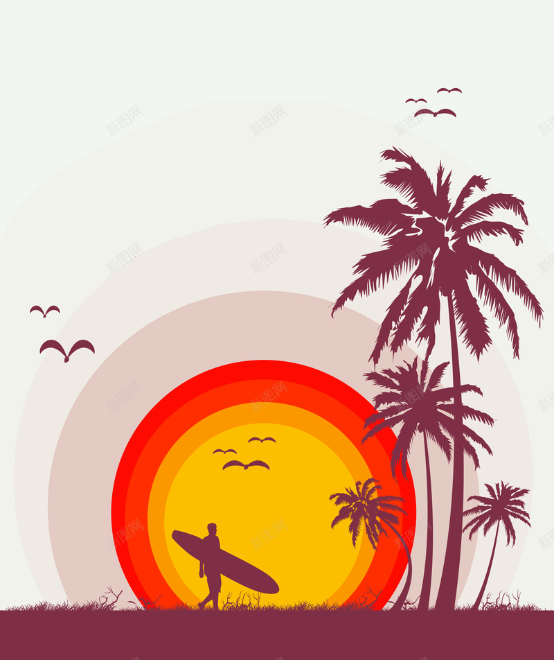 红色太阳沙滩鸟椰子树背景jpg设计背景_新图网 https://ixintu.com 椰子树 太阳 沙滩 红色 鸟 温暖温暖 扁平 渐变 几何