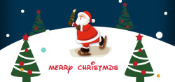 圣诞老人滑冰圣诞卡通蓝白banner背景高清图片