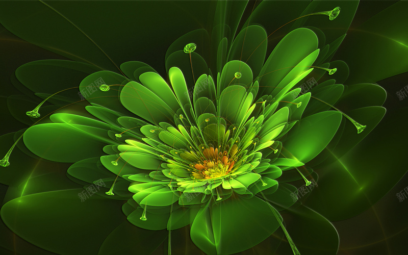 绿色极光花背景图jpg设计背景_新图网 https://ixintu.com 发光 绿色 花朵 触角