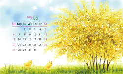 春天日历2018年绿色梦环手绘风景遇见春天台历5月份高清图片
