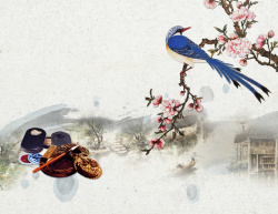 江南水乡国画中国风背景素材高清图片
