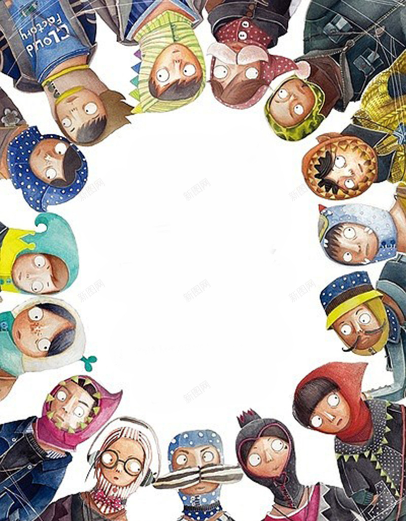 戴帽子的小人海报psd设计背景_新图网 https://ixintu.com 帽子 文字排版 卡通 人物 开心 童趣 手绘